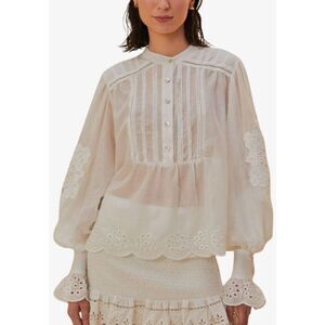 Farm Rio Cotton Peasant Blouse In Off White Size L